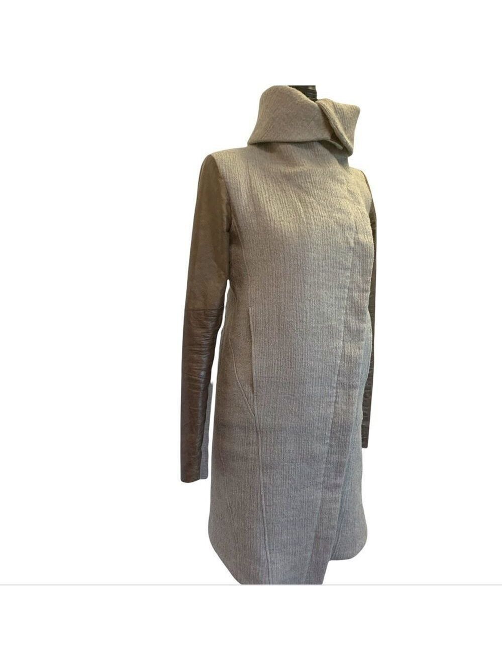 Helmet Lang wool & Lamb Leather brown gray colour block pattern coat Sz XS - Picture 3 of 16